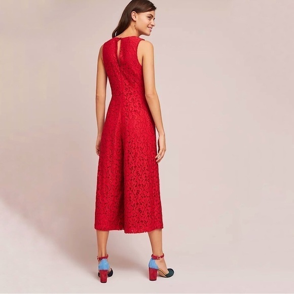 Anthropologie Moulinette Soeurs Jaeda Wide Leg Lace Jumpsuit Red 2 - Picture 3 of 16